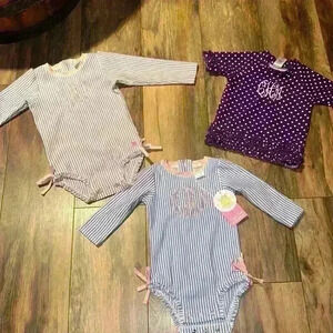 Lot of 3 Rufflebutts Rash‎ guard one piece swim suits & shirt monogrammed cHm